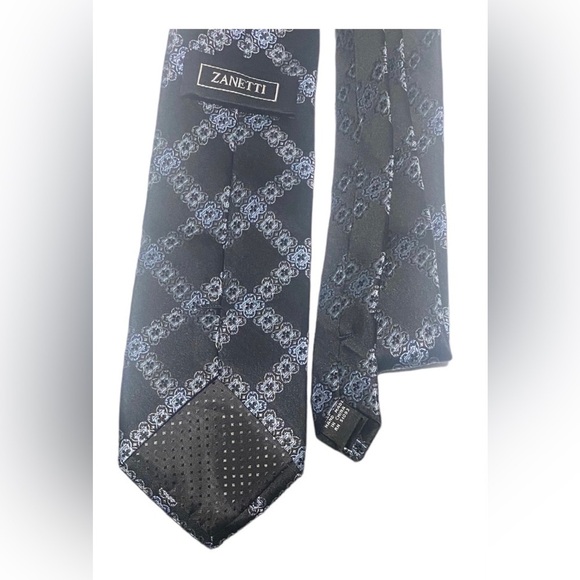 Zanetti Black, Gray, & Blue 100% Silk Neck Tie - Picture 2 of 4